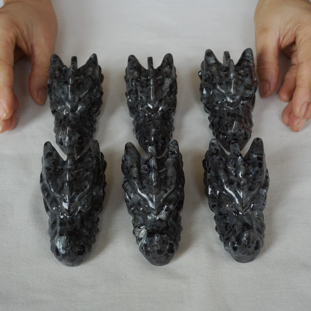 10Pcs 1.8KG 4LB Natural Flashy Larvikite Labradorite Crystal Dragon Head Carving 8cm