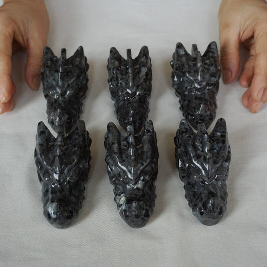 10Pcs 1.8KG 4LB Natural Flashy Larvikite Labradorite Crystal Dragon Head Carving 8cm