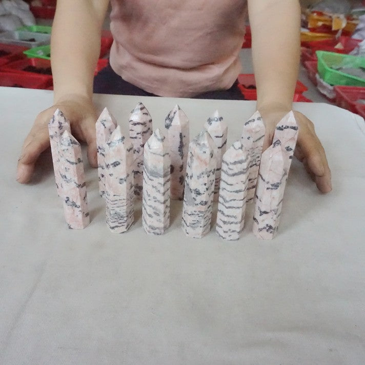 4.4LB 2kg 25Pcs Natural Pink Zebra Rock Jasper Crystal Point Tower Healing Sinkiang