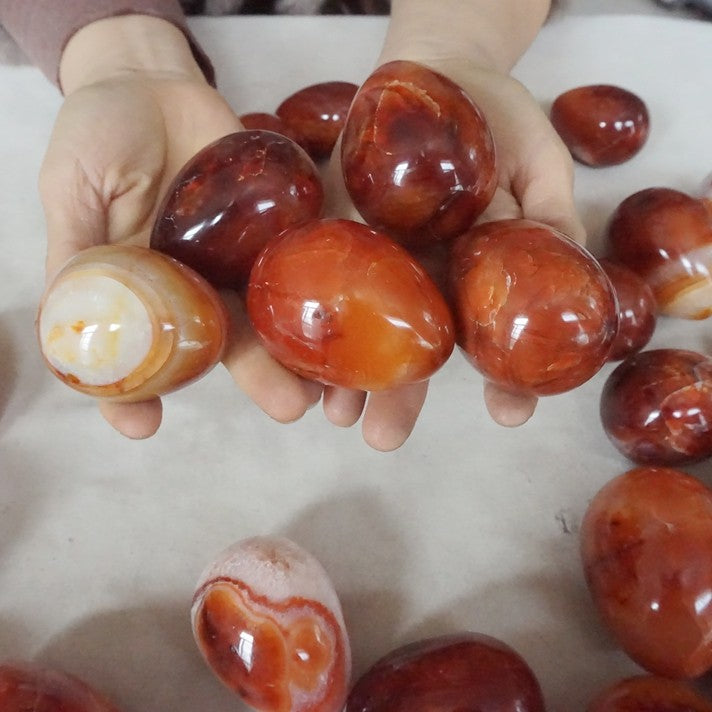 5KG 11LB 30Pcs Natural Red Carnelian Agate Quartz Crystal Egg Carved Polished Healing