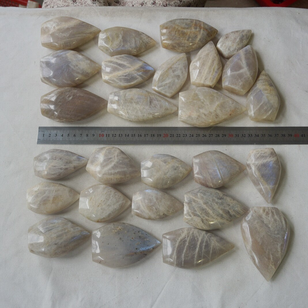 26Pcs Natural Blue Rainbow Moonstone Crystal Palm Stone Point Flame Healing