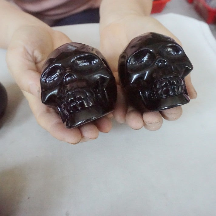 6.8LB 10Pcs Natural Black Obsidian Quartz Crystal Skull Head Carving Healing 8cm