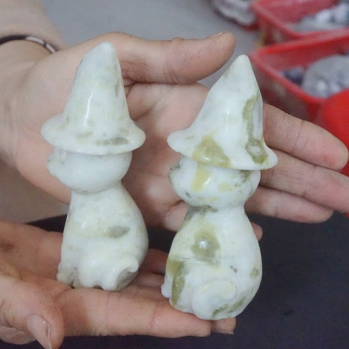 10Pcs 2.5KG 5.5LB Natural Cauliflower Jasper Crystal Wizard Cat Carved Sculpture Carvings Healing