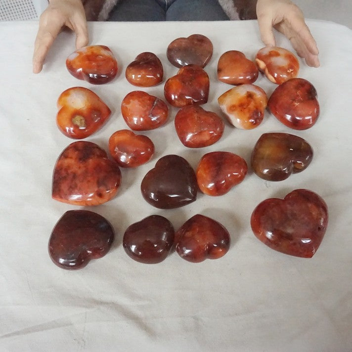 5KG 11LB 20Pcs Natural Red Carnelian Agate Quartz Crystal Heart Carved Healing