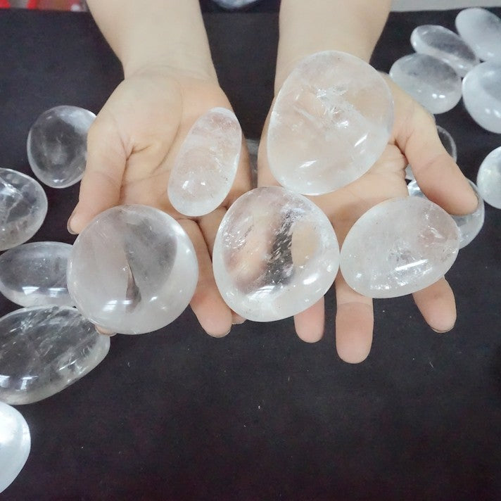 11LB 40Pcs Natural White Clear Quartz Crystal Palm Tumbeld Stone Healing