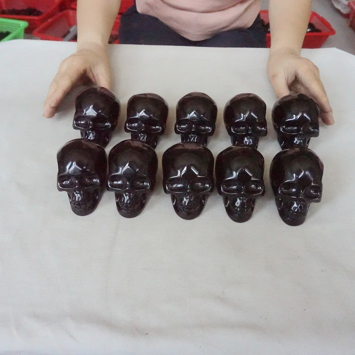 6.8LB 10Pcs Natural Black Obsidian Quartz Crystal Skull Head Carving Healing 8cm