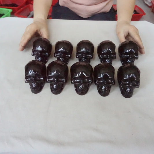 6.8LB 10Pcs Natural Black Obsidian Quartz Crystal Skull Head Carving Healing 8cm