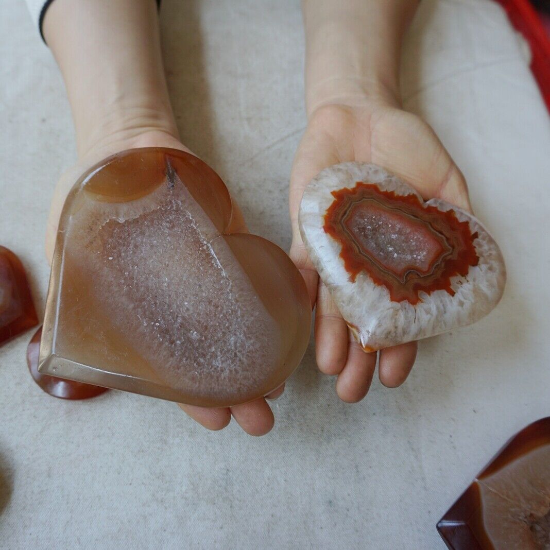 10Pcs 1.6KG 3.5LB Natural Red Carnelian Agate Quartz Crystal Geode Heart Carving Healing