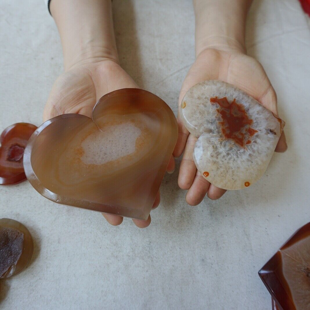 10Pcs 1.6KG 3.5LB Natural Red Carnelian Agate Quartz Crystal Geode Heart Carving Healing