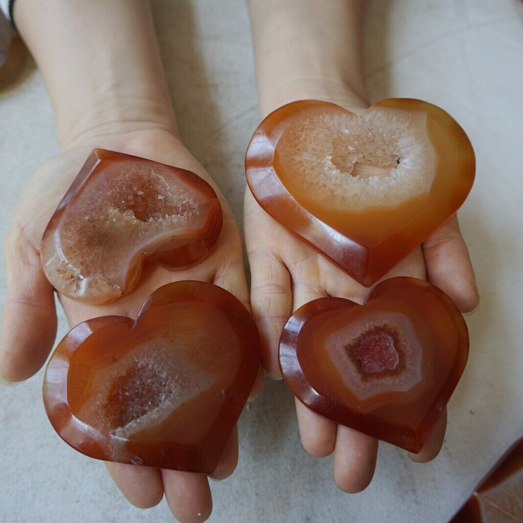 10Pcs 1.6KG 3.5LB Natural Red Carnelian Agate Quartz Crystal Geode Heart Carving Healing