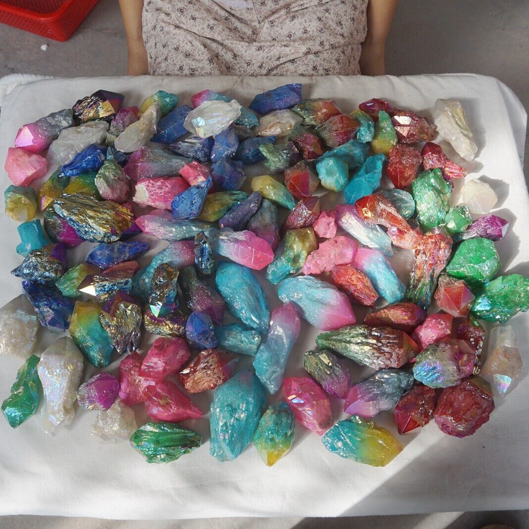 10KG 22LB 112Pcs Rainbow Aqua Aura Quartz Crystal Cluster Points Titanium Coating