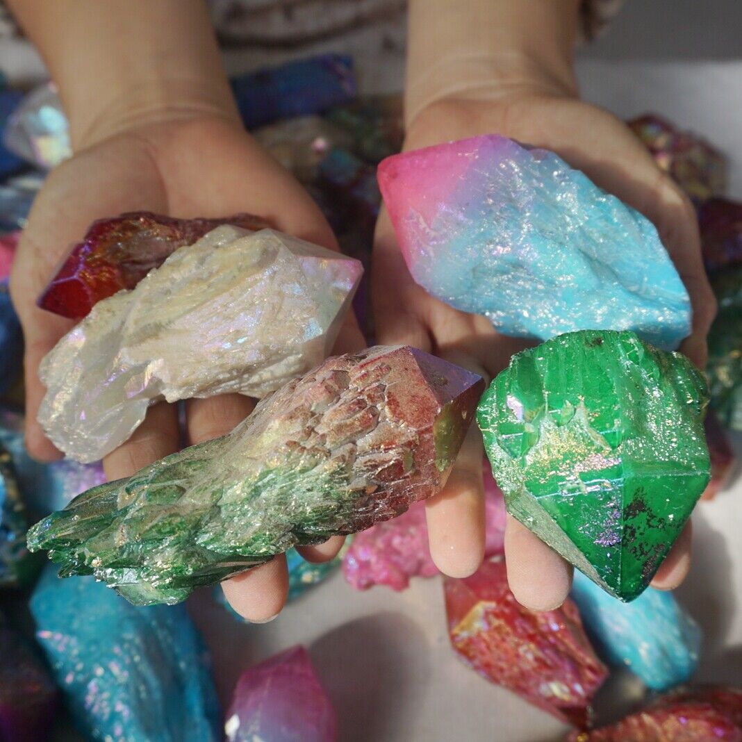 10KG 22LB 112Pcs Rainbow Aqua Aura Quartz Crystal Cluster Points Titanium Coating