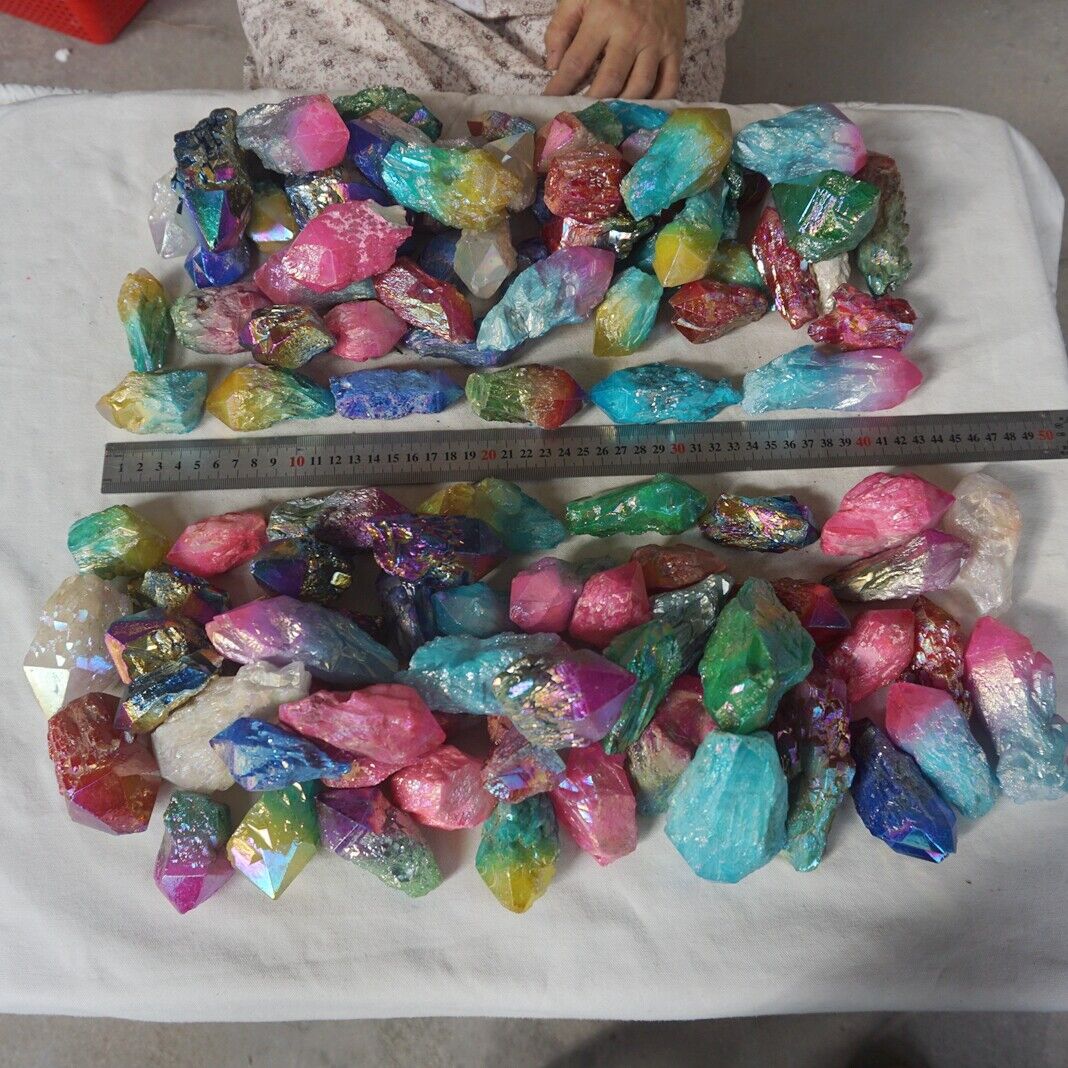 10KG 22LB 112Pcs Rainbow Aqua Aura Quartz Crystal Cluster Points Titanium Coating