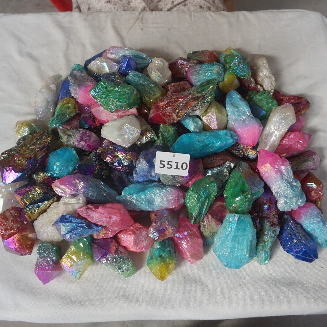 10KG 22LB 112Pcs Rainbow Aqua Aura Quartz Crystal Cluster Points Titanium Coating