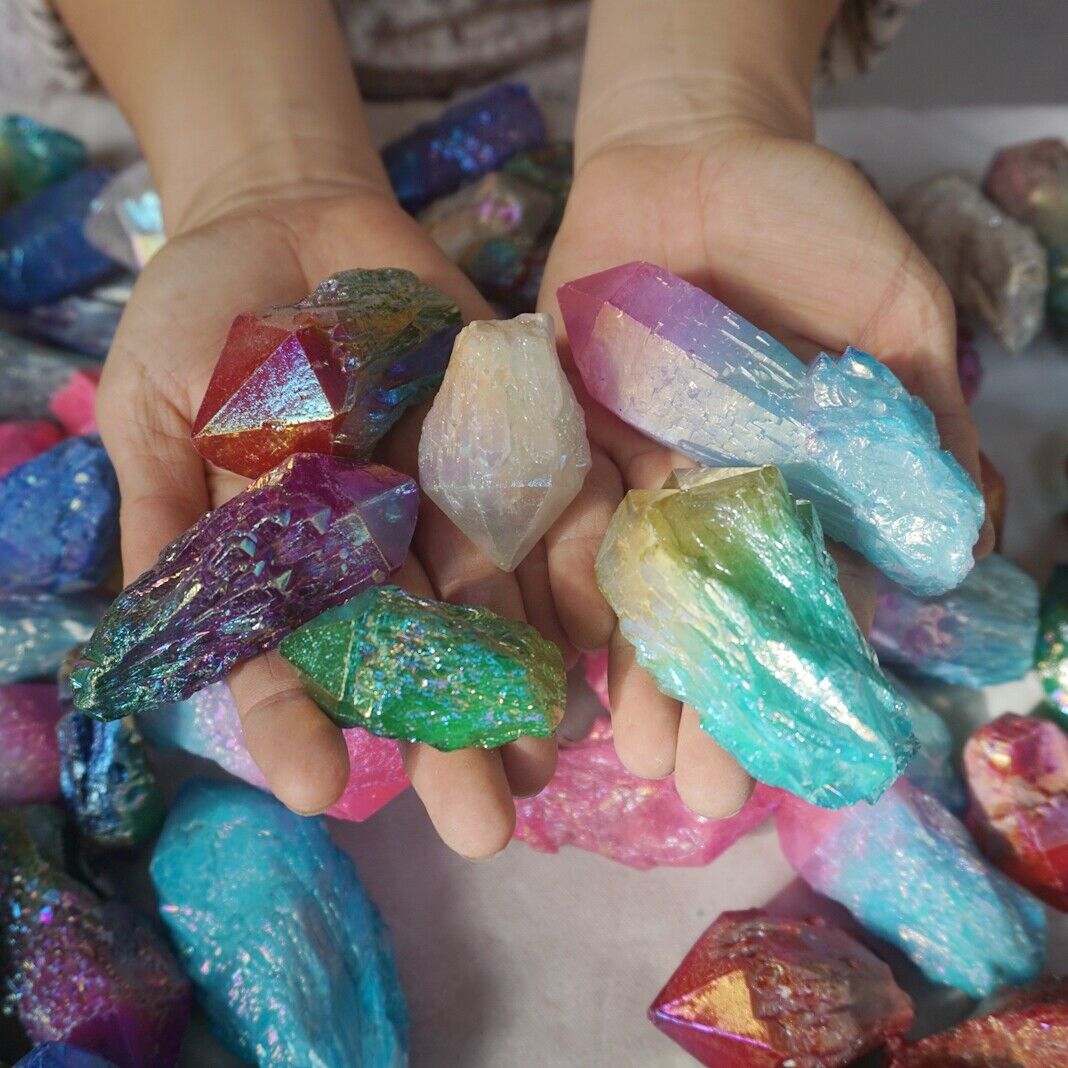 10KG 22LB 112Pcs Rainbow Aqua Aura Quartz Crystal Cluster Points Titanium Coating