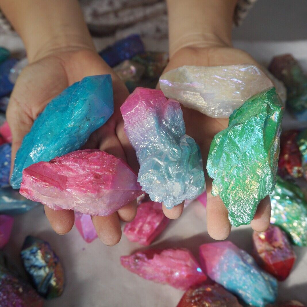 10KG 22LB 112Pcs Rainbow Aqua Aura Quartz Crystal Cluster Points Titanium Coating