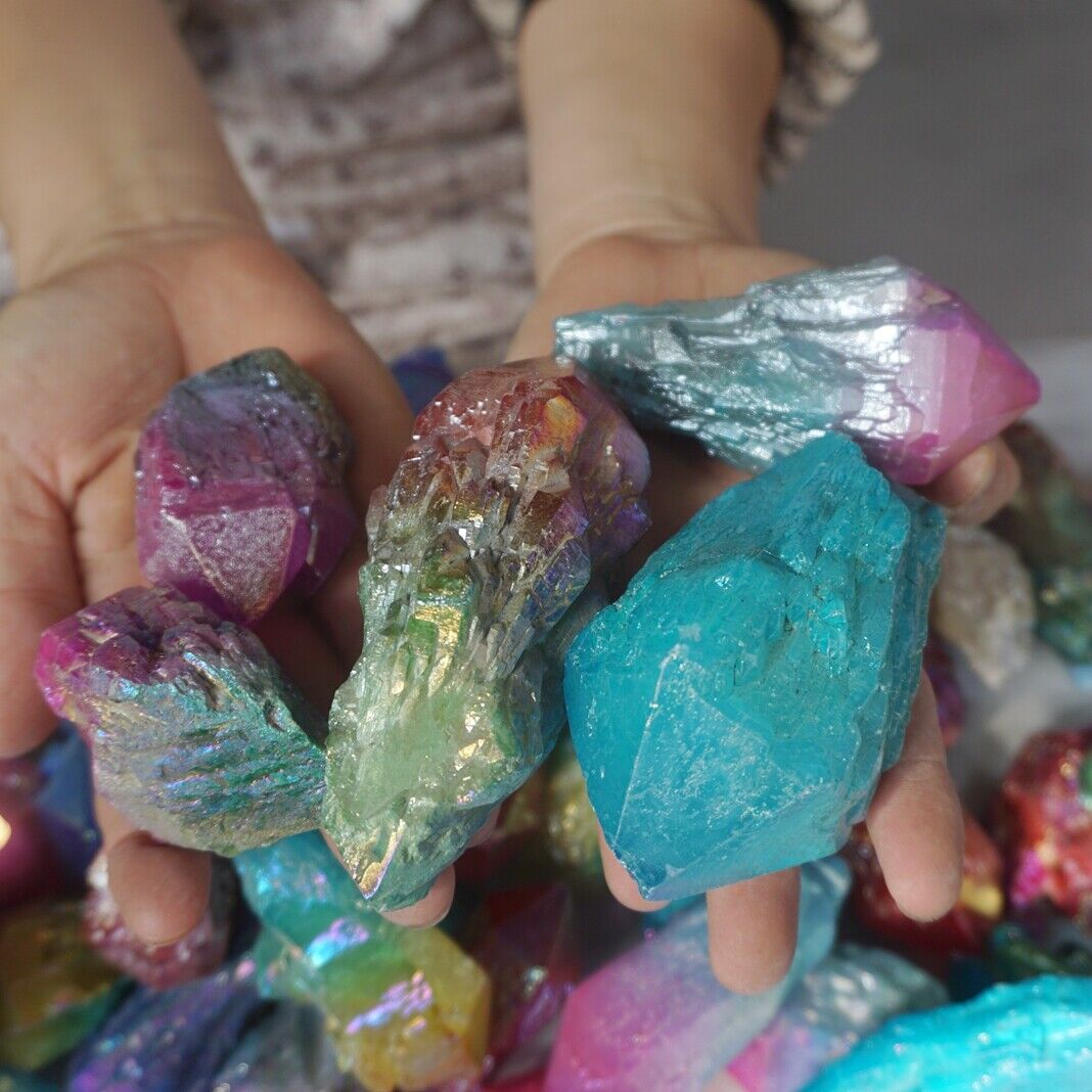 10KG 22LB 112Pcs Rainbow Aqua Aura Quartz Crystal Cluster Points Titanium Coating