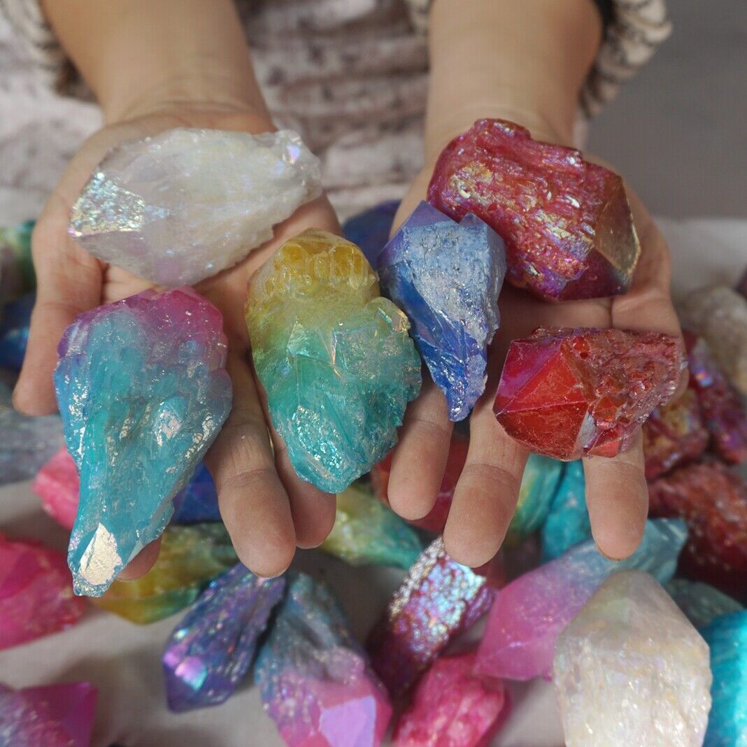 10KG 22LB 112Pcs Rainbow Aqua Aura Quartz Crystal Cluster Points Titanium Coating