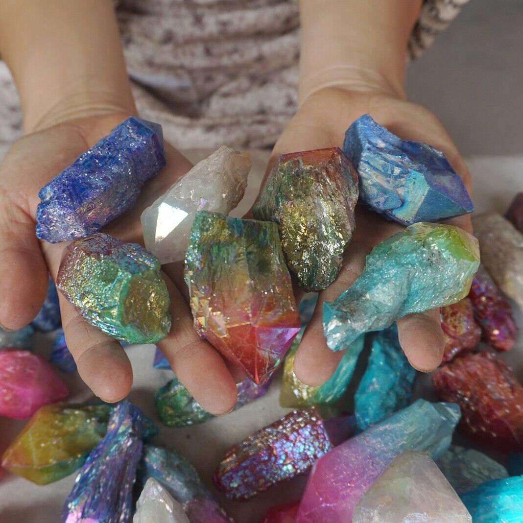 10KG 22LB 112Pcs Rainbow Aqua Aura Quartz Crystal Cluster Points Titanium Coating