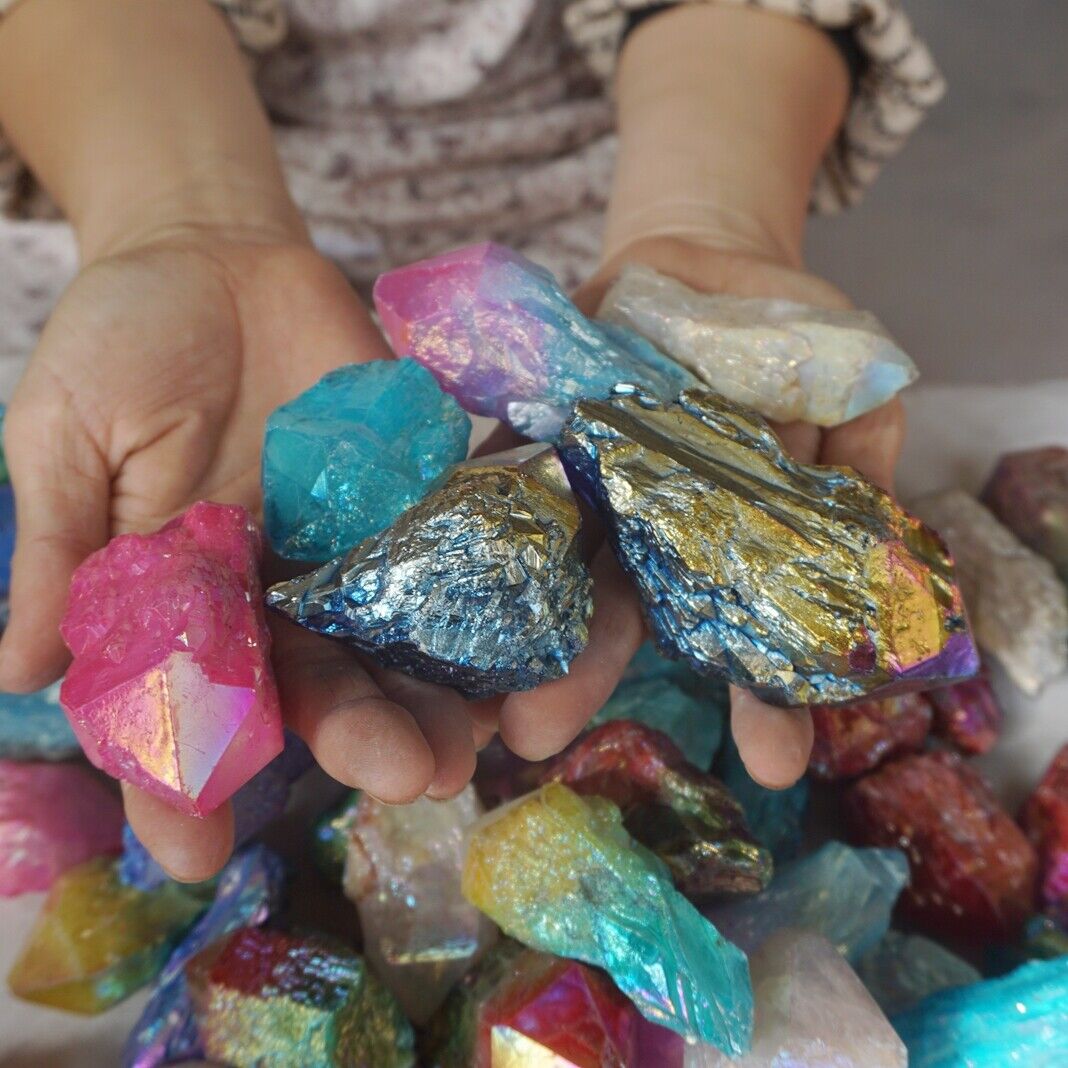 10KG 22LB 112Pcs Rainbow Aqua Aura Quartz Crystal Cluster Points Titanium Coating