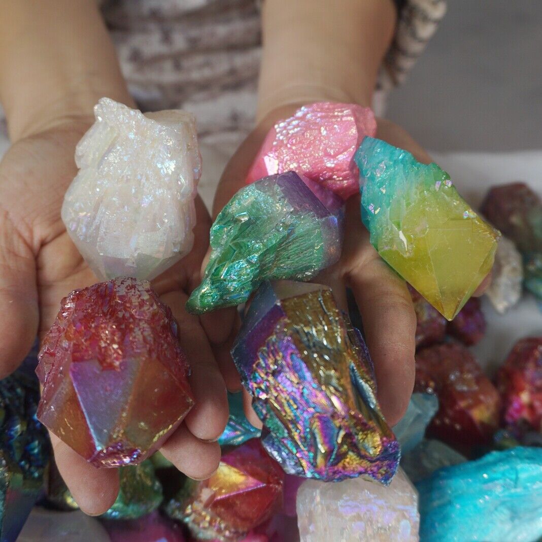 10KG 22LB 112Pcs Rainbow Aqua Aura Quartz Crystal Cluster Points Titanium Coating