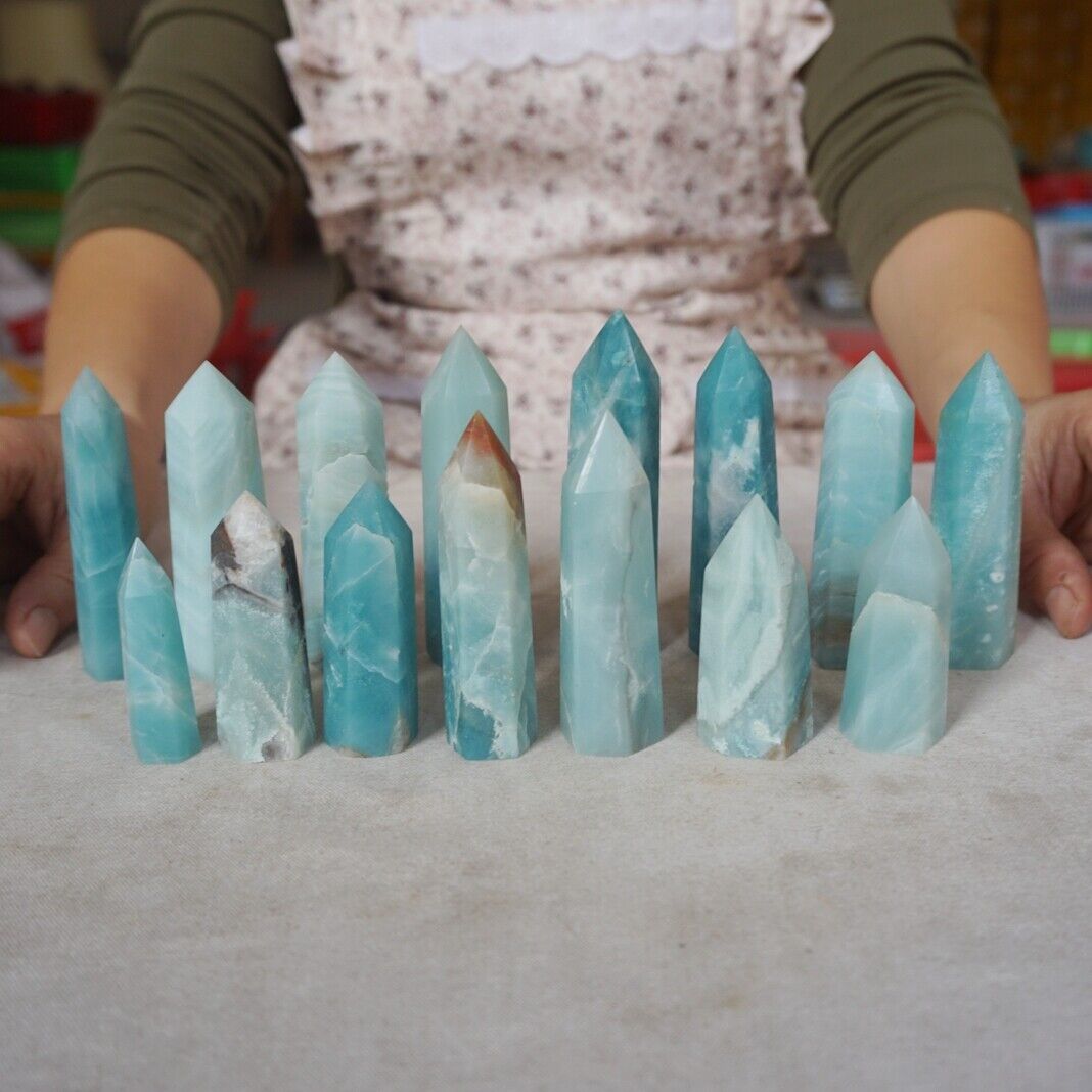 2KG 4.4LB 30Pcs Natural Blue Calcite Quartz Crystal Amazonite Points Tower Healing