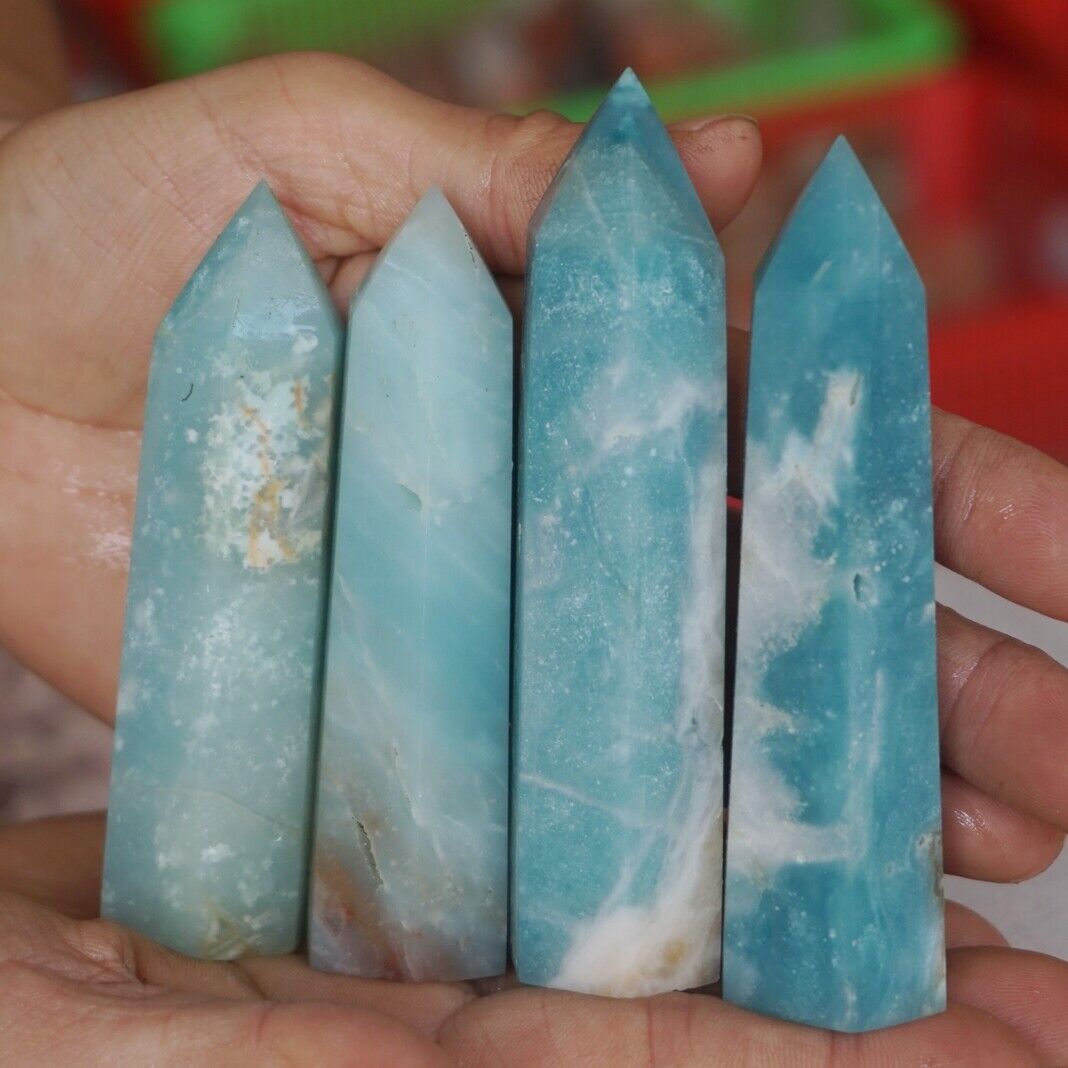 2KG 4.4LB 30Pcs Natural Blue Calcite Quartz Crystal Amazonite Points Tower Healing