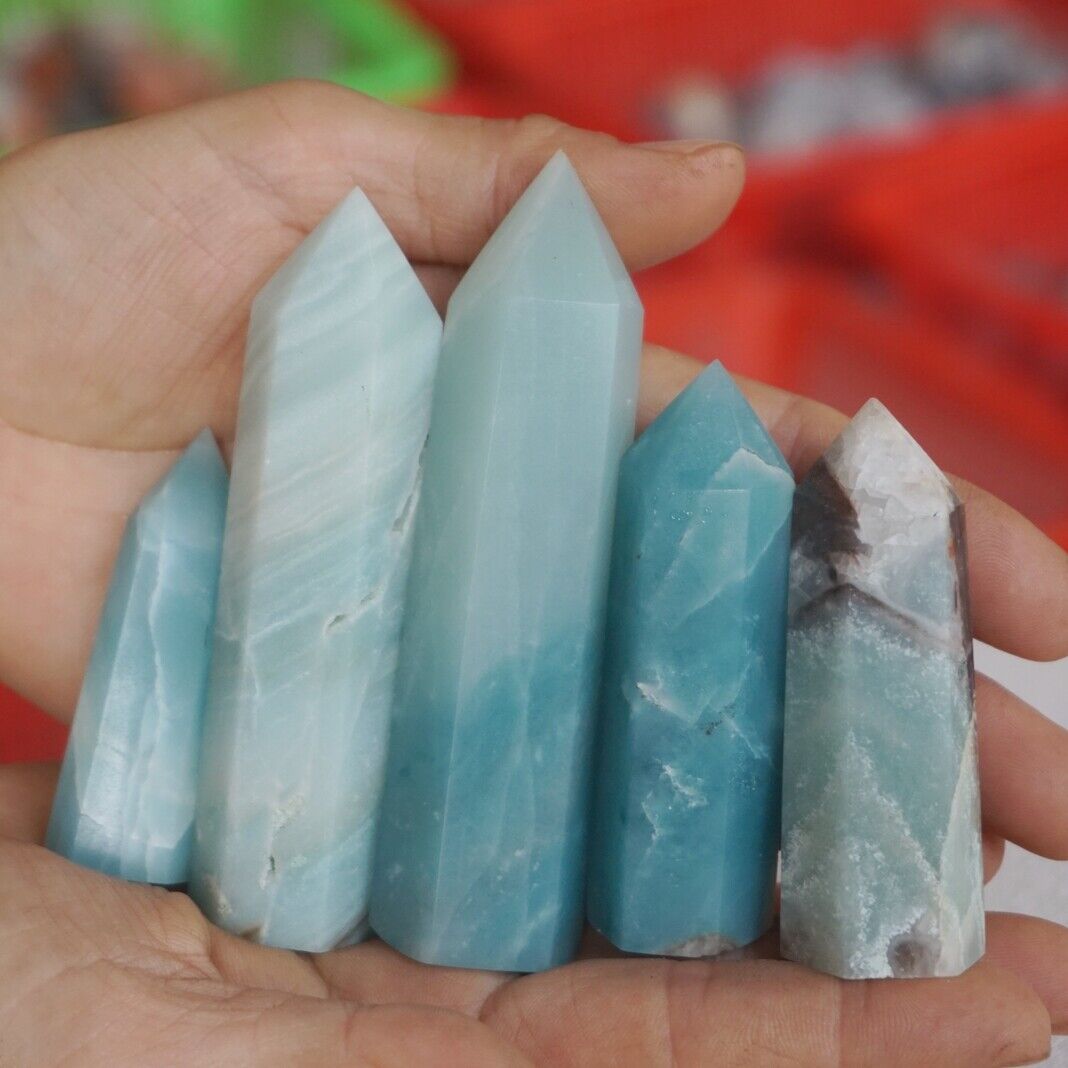 2KG 4.4LB 30Pcs Natural Blue Calcite Quartz Crystal Amazonite Points Tower Healing