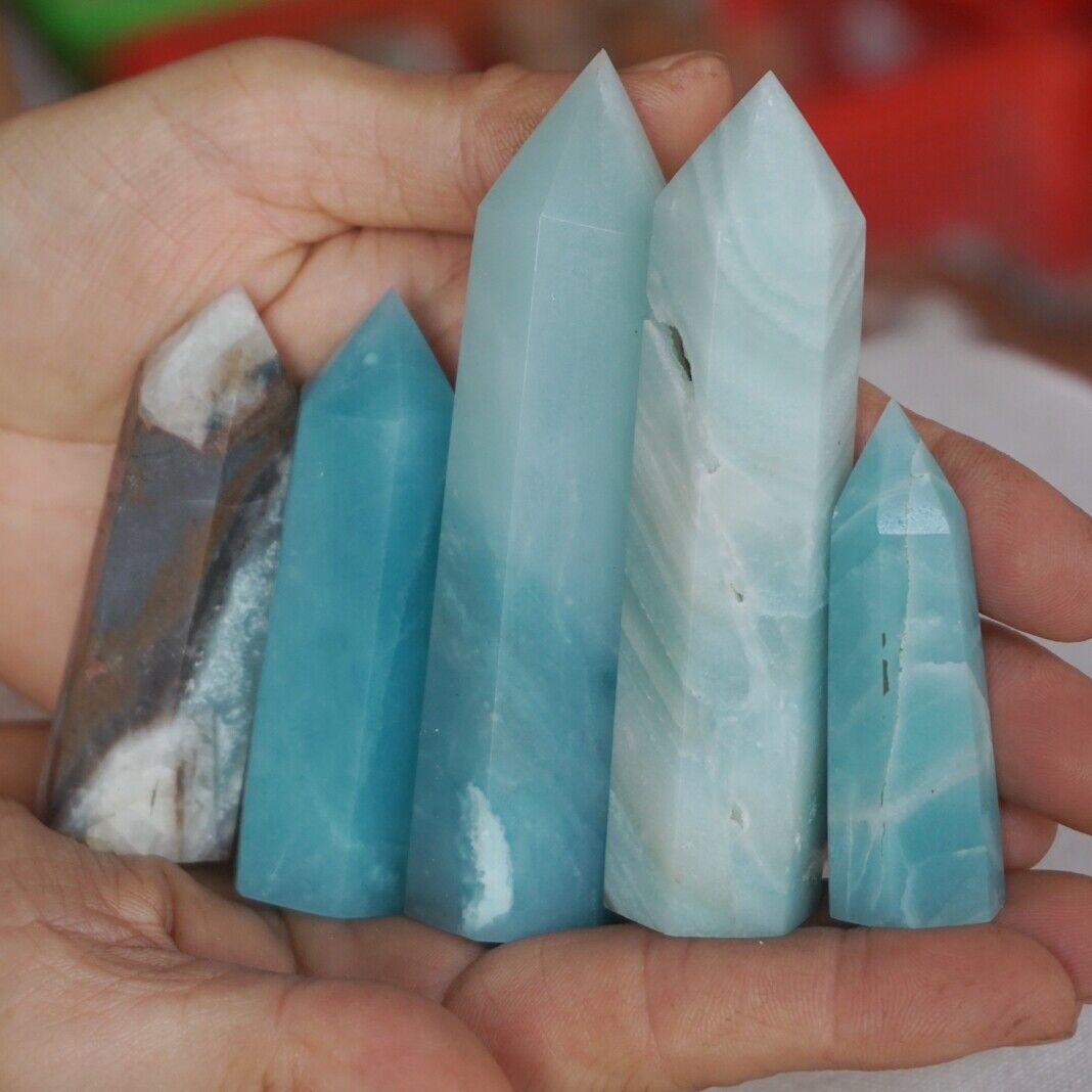 2KG 4.4LB 30Pcs Natural Blue Calcite Quartz Crystal Amazonite Points Tower Healing