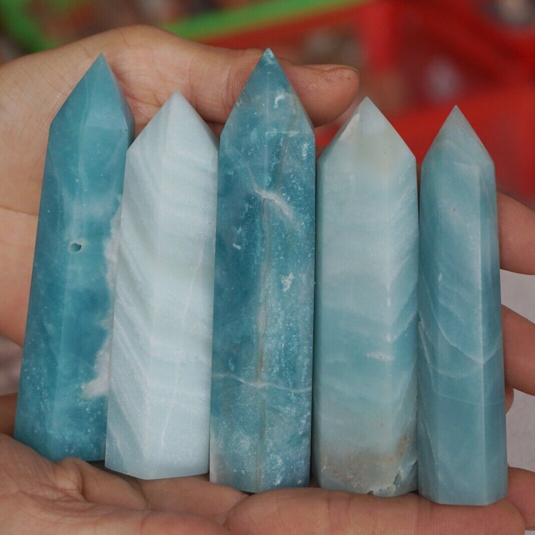 2KG 4.4LB 30Pcs Natural Blue Calcite Quartz Crystal Amazonite Points Tower Healing