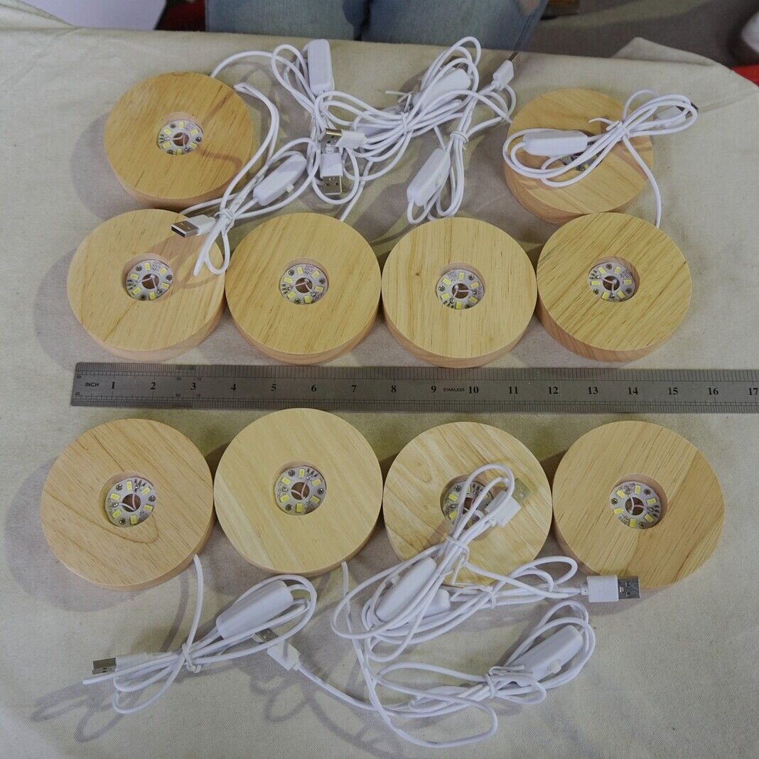 20Pcs 3.8" White LED Light Wood Stand Crystal Stone USB Lamps Wholesales Lot