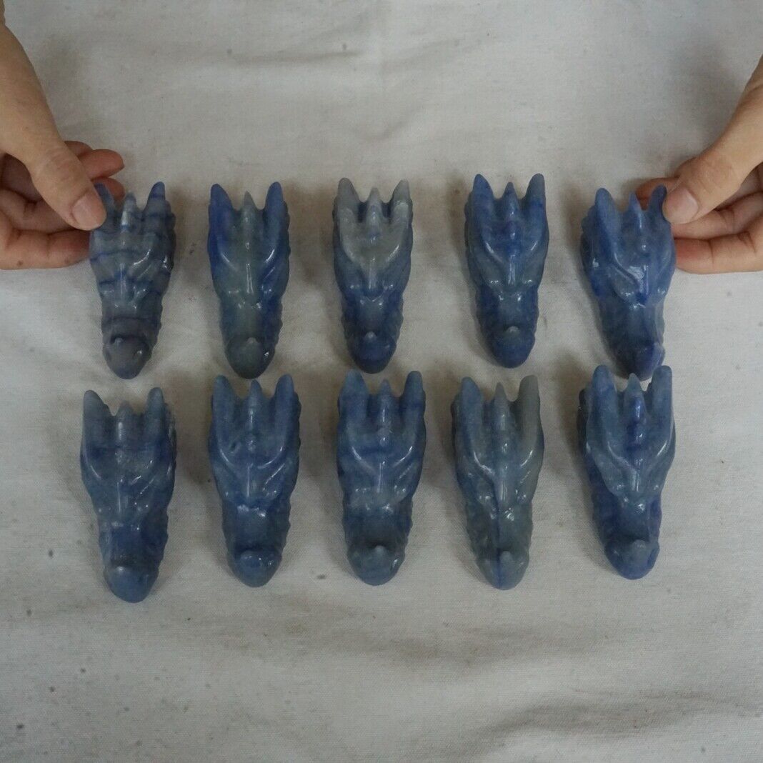 20Pcs 2.3KG Natural Blue Aventurine Jasper Crystal Dragon Head Carving Healing