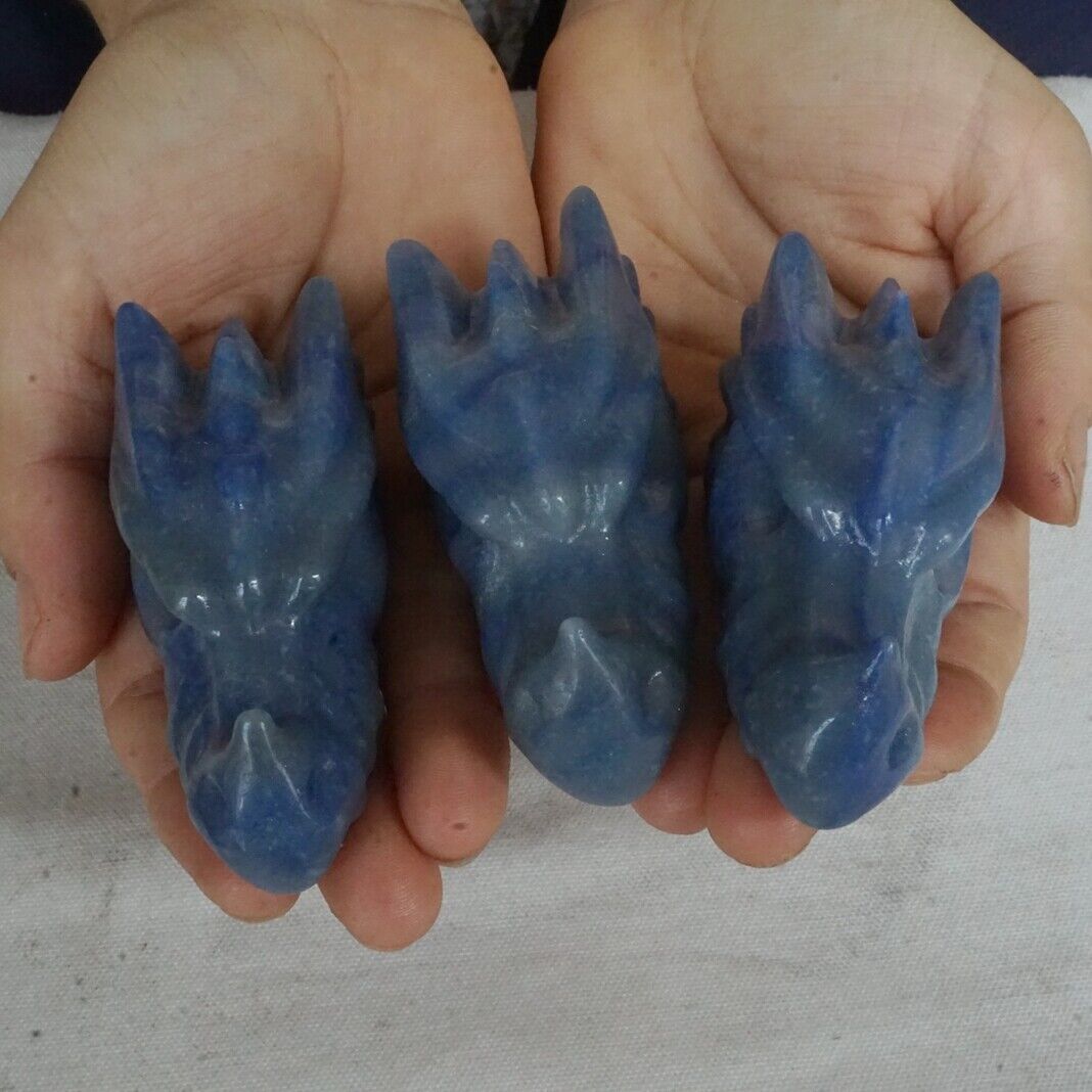 20Pcs 2.3KG Natural Blue Aventurine Jasper Crystal Dragon Head Carving Healing