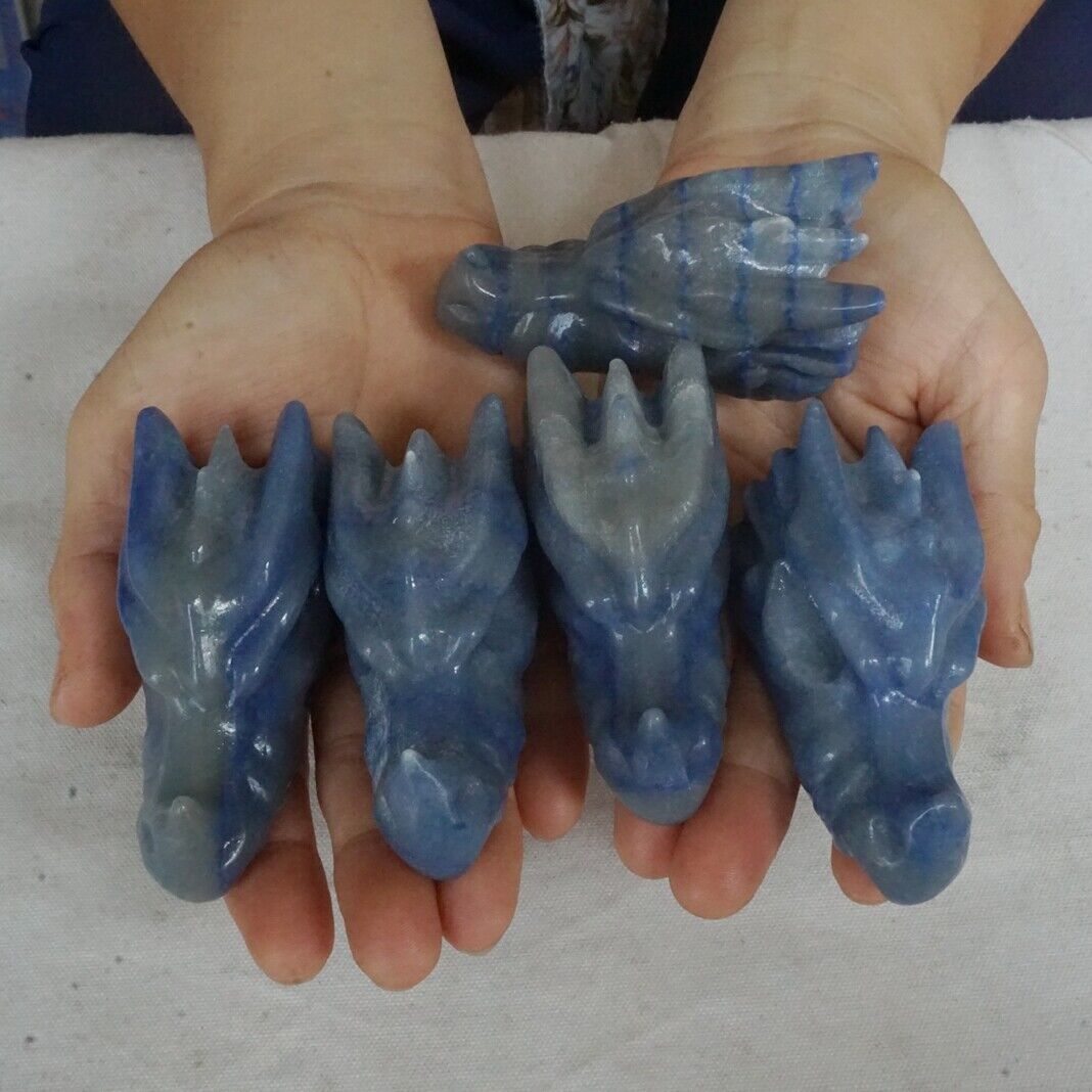 20Pcs 2.3KG Natural Blue Aventurine Jasper Crystal Dragon Head Carving Healing