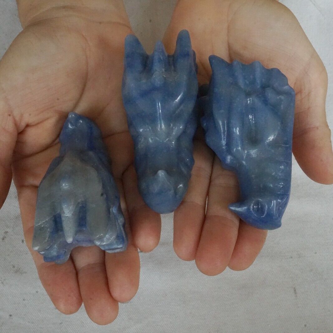 20Pcs 2.3KG Natural Blue Aventurine Jasper Crystal Dragon Head Carving Healing