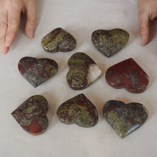 2KG 4.4LB 16Pcs Natural Dragon Blood Gem Stone Jasper Crystal Heart Palm Healing