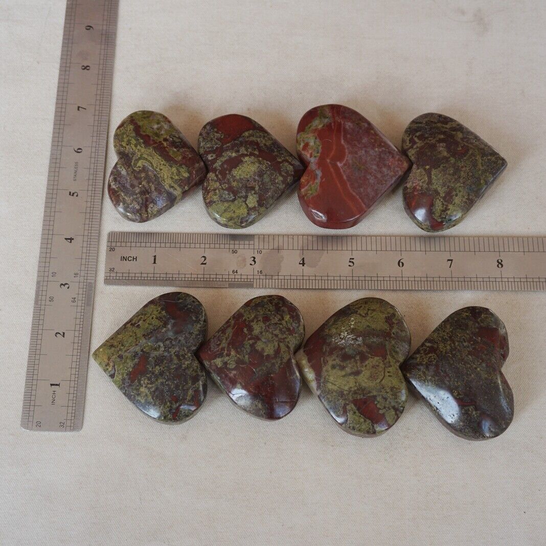 2KG 4.4LB 16Pcs Natural Dragon Blood Gem Stone Jasper Crystal Heart Palm Healing