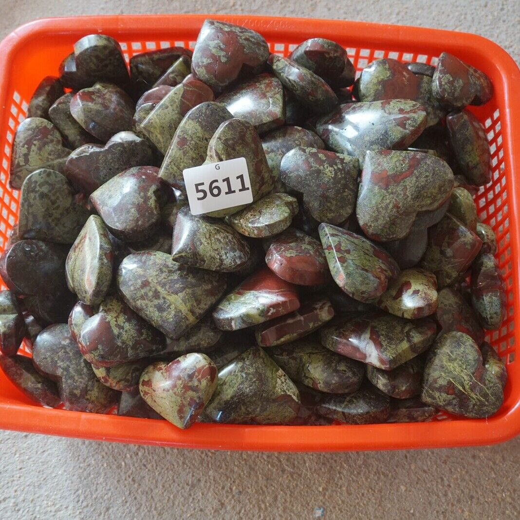 2KG 4.4LB 16Pcs Natural Dragon Blood Gem Stone Jasper Crystal Heart Palm Healing