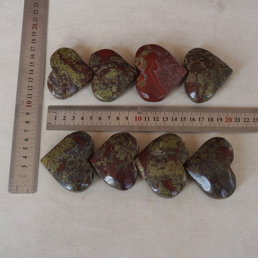 2KG 4.4LB 16Pcs Natural Dragon Blood Gem Stone Jasper Crystal Heart Palm Healing