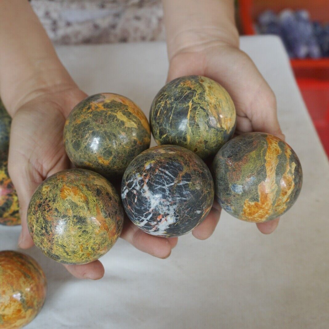 5KG 11LB 16Pcs Natural Realgar Ore Stone Crystal Sphere Ball Healing Fengshi China 54-61mm