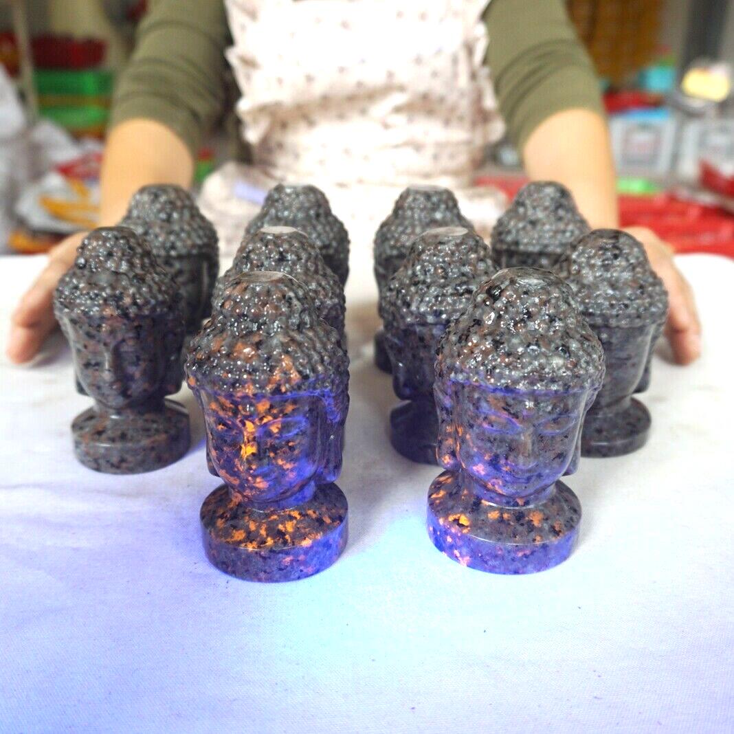 4.3KG 9.5LB 10Pcs Yooperlite Fire Stone Crystal Buddha Head Flashing Flame Under UV