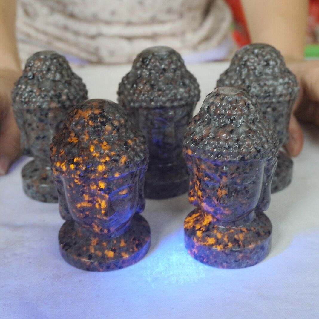 4.3KG 9.5LB 10Pcs Yooperlite Fire Stone Crystal Buddha Head Flashing Flame Under UV