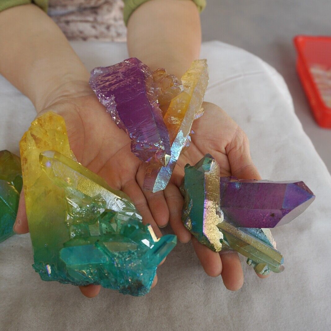 5KG 11LB 14Pcs Rainbow Aqua Aura Quartz Crystal Cluster Points Titanium Coating