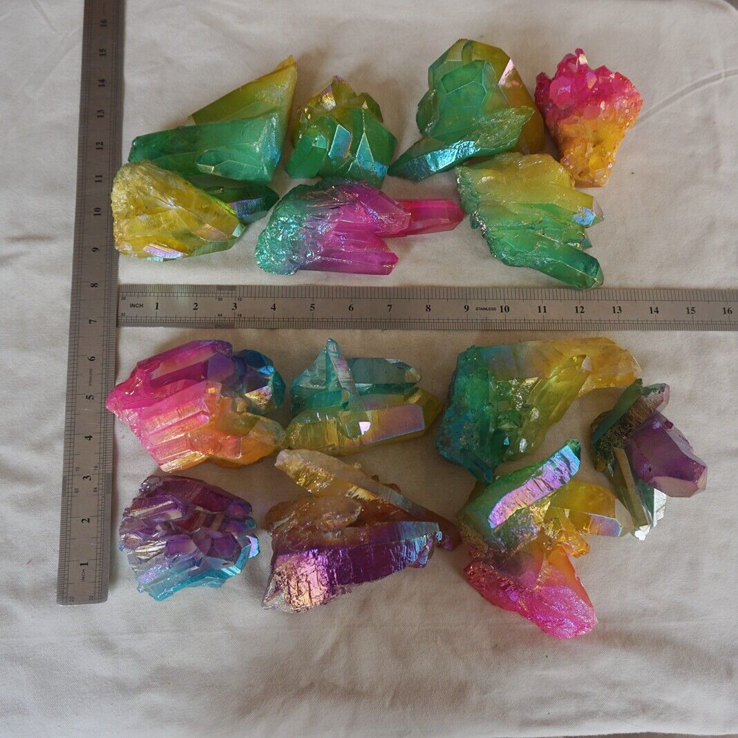 5KG 11LB 14Pcs Rainbow Aqua Aura Quartz Crystal Cluster Points Titanium Coating