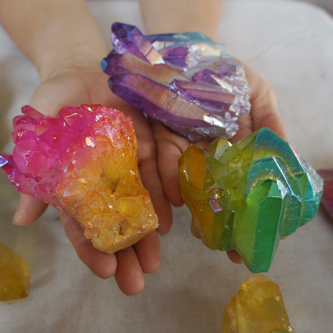 5KG 11LB 14Pcs Rainbow Aqua Aura Quartz Crystal Cluster Points Titanium Coating