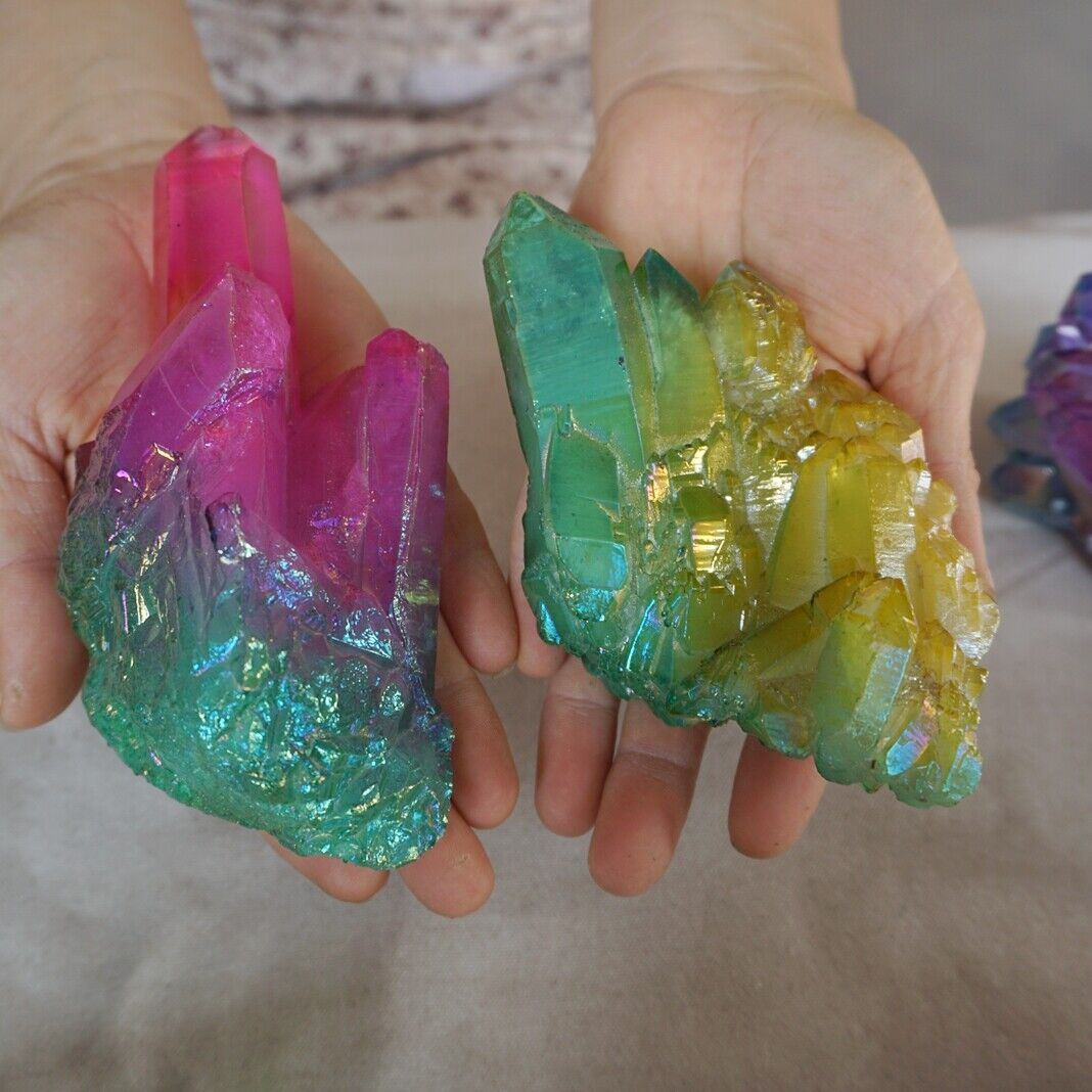 5KG 11LB 14Pcs Rainbow Aqua Aura Quartz Crystal Cluster Points Titanium Coating