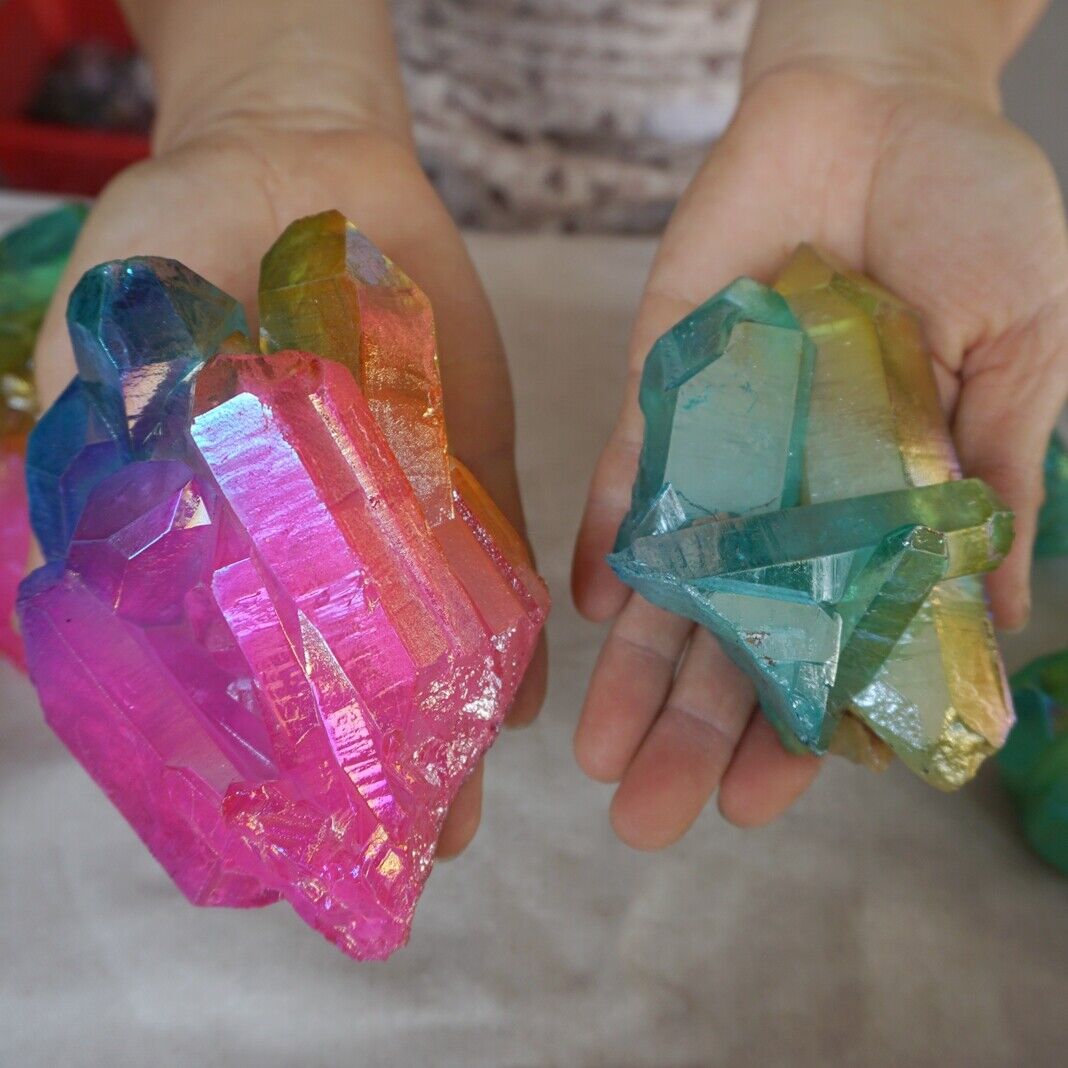 5KG 11LB 14Pcs Rainbow Aqua Aura Quartz Crystal Cluster Points Titanium Coating