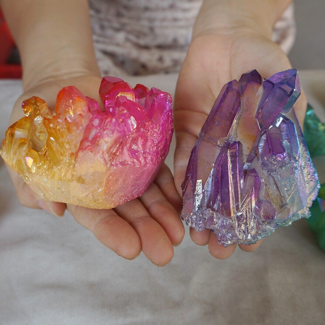 5KG 11LB 14Pcs Rainbow Aqua Aura Quartz Crystal Cluster Points Titanium Coating