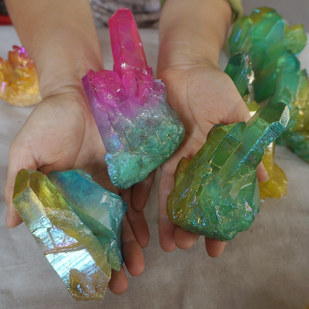 5KG 11LB 14Pcs Rainbow Aqua Aura Quartz Crystal Cluster Points Titanium Coating