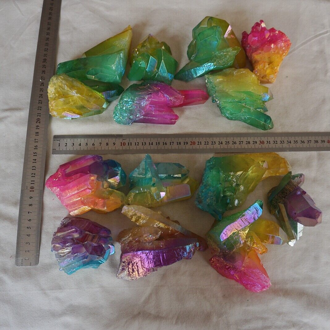 5KG 11LB 14Pcs Rainbow Aqua Aura Quartz Crystal Cluster Points Titanium Coating